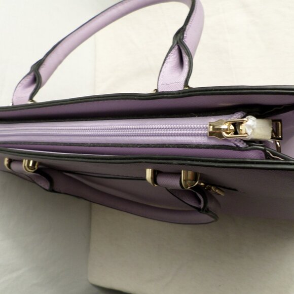 La Terre Lavender Light Purple Faux Leather Tote Purse Cross Body Hand Bag - Picture 7 of 13